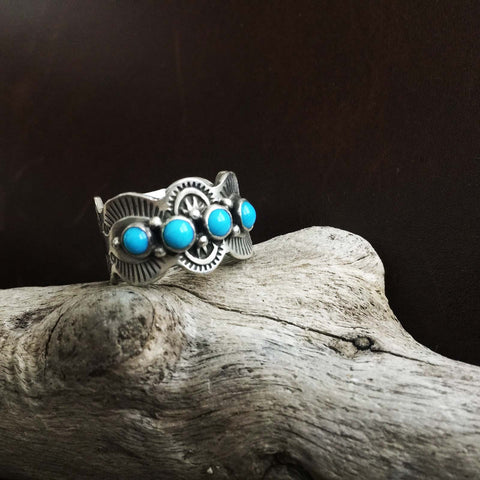 Classic Natural Sterling Silver Mini Cluster Sleeping Beauty Turquoise Ring Size 6