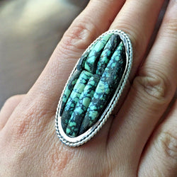 RARE Natural Inlay New Lander Sterling Ring Stamped by Carlos Eagle 6.5 Signed