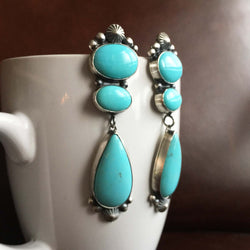 Beautiful Handmade Large 3-Stone Campitos Long Dangle Statement Earrings