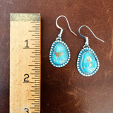 Single Stone Royston Turquoise Stamped Sterling Silver Teardrop Earrings Signed