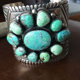 Handmade Carico Lake Turquoise Stamped Sterling Silver Statement Bracelet Cuff