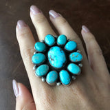 Beautiful Handmade Sterling Carico Lake Turquoise Flower Cluster Ring Size 8