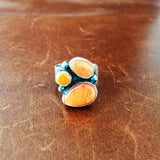 Vibrant Small Three Stone Orange Spiny Oyster Sterling Silver Ring Size 6