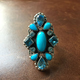 Beautiful Handmade Sleeping Beauty Turquoise with Blue Topaz Ring Size 8