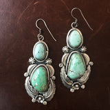 Two Stone Carico Lake Turquoise Sterling Earrings Handmade Silver Flower