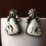 Handmade White Buffalo Turquoise Sterling Silver Earrings Signed Linvingston