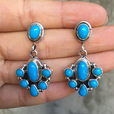 Natural Sleeping Beauty Turquoise Cluster Earrings Signed by Artist Emma Lincoln