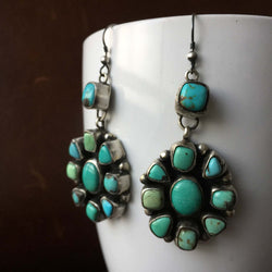 Beautiful Natural Blue Carico Lake Turquoise Medium Cluster Flower Earrings