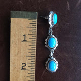Simple Sterling Silver Small 3-Stoned Kingman Turquoise Dangle Earrings