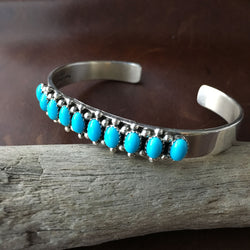 Handmade Mini Cluster Sleeping Beauty Turquoise Sterling Silver Bangle Bracelet