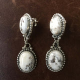 Beautiful Handmade Sterling Silver Oval Two Stoned White Buffalo Earrings