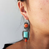 Complimentary Orange Spiny Oyster and Campitos Turquoise Dangle Earrings
