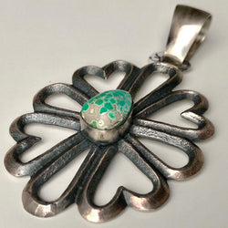 Heart and Flower Tufa Cast Carico Lake Turquoise Pendant ONLY Handmade Signed