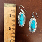 Handmade Stamped Sterling Silver Blue Morenci with Pyrite Long Oval Earrings