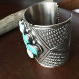 Handmade Carico Lake Turquoise Stamped Sterling Silver Statement Bracelet Cuff