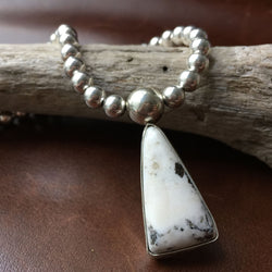 Natural Handmade White Buffalo Necklace with 16" Sterling Silver Beads