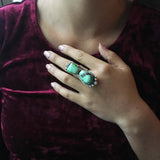 Beautiful Two Stoned Mint Green Carico Lake Turquoise Sterling Ring Size 6.5