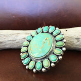 Large Navajo Sterling Silver Clustered Royston Turquoise Flower Ring Size 7
