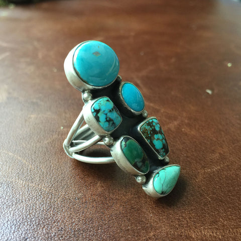 Handmade 6-Stone Mixed Turquoise Sterling Ring Stamped Etta Endito Siz ...