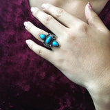 Handmade Sterling Cluster Natural Sleeping Beauty Turquoise Navajo Ring Size 6