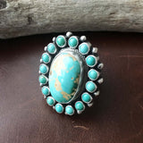 Handmade Royston Turquoise with Mini Cluster Ring Signed Paul Livingston Size 7