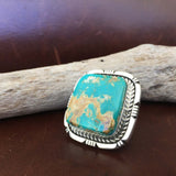 Navajo Handmade Sterling Silver Rounded Square Royston Turquoise Ring Size 6.5