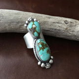 Beautiful Two Stoned Royston Turquoise Sterling Silver Ring Size 8