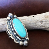 Large Long Oval Handmade Stamped Sterling Silver Blue Campitos Ring Size 8