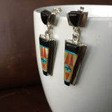 Sterling Silver Black Onyx Inlay with Native Design Dangle Earrings