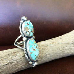 Classic Handmade Sterling Silver Two Stone Long Oval Carico Lake Ring Size 7
