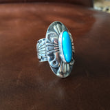 Thunderbird Sterling Natural Sleeping Beauty Navajo Ring by Marita Benally Sz 8