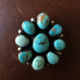 Handmade Carico Lake Turquoise Sterling Denim Brown Metal Tack Button