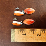 Beautiful Two Stoned Petal Shaped Orangle Spiny Oyster Sterling Dangle Earrings
