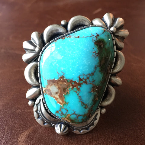 Handmade Royston Turquoise Statement Ring Signed by Danny Clark Size 8
