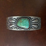 Silver Stamp Handmade Carico Lake Turquoise Bracelet Signed by Paul Livingston