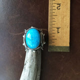 Small Handmade Stamped Sterling Silver Overlay Kingman Turquoise Ring Size 6