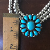 Flower Sleeping Beauty Turquoise Necklace choker Triple Beads Signed Navajo