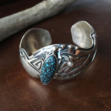 Beautiful Assymetric Kingman Turquoise Sterling Silver Overlay Bracelet