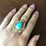 Blue Canyon Egyptian Turquoise 14K Gold Ring Handmade Ray Bennett Signed Sz 7.5