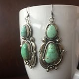 Two Stone Carico Lake Turquoise Sterling Earrings Handmade Silver Flower