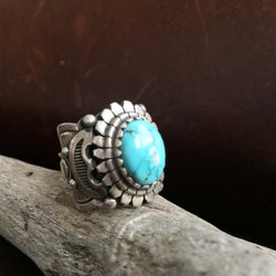 Handmade Stamped Sterling Silver Overlay Natural Blue Carico Lake Ring Size 7.5