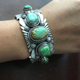Beautiful Handmade 5 Stone Carico Lake Turquoise Sterling Silver Bracelet Cuff