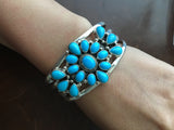 Simple Sterling Bracelet with Sleeping Beauty Turquoise Signed Kathleen Chavez