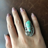 Small Handmade Seagreen Carico Lake Sterling Silver Overlay Ring Size 7