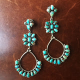 Long Dangle Sterling Cluster Carico Lake Turquoise Earrings Handmade Signed