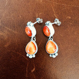 Small Two Stoned Sterling Silver Orange Spiny Oyster Earrings Popping Color
