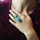 Beautiful Two Stoned Natural Egyptian Turquoise Sterling Silver Ring Size 8
