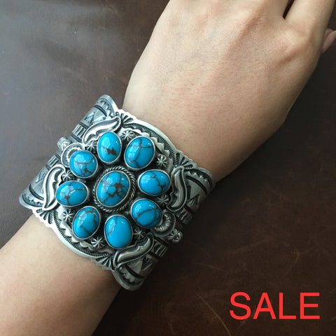 Beautiful Handmade Sterling Egyptian Turquoise Cuff Signed Darrin Livingston Bracelets