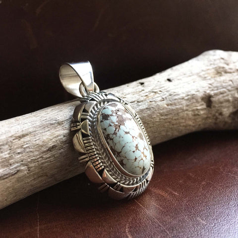 Natural Handmade Sterling Silver Dry Creek Turquoise Oval Pendant