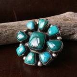 Medium Handmade Sterling Silver Carico Lake Turquoise Flower Ring Size 5.5